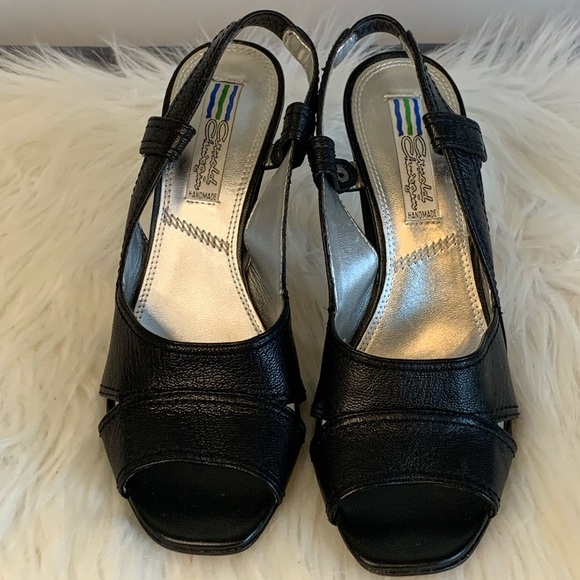 Newton Black Slingback Heels with Peep-Toe - Picture 1 of 8